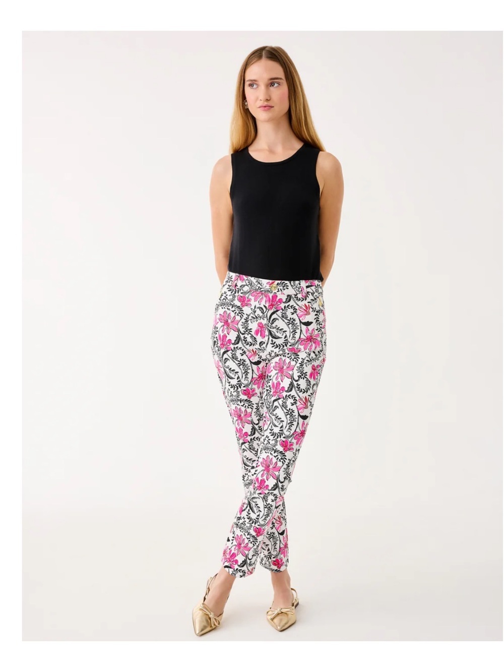 Pappagallo Pink, Green & Black Paisley Cropped Pants Sz 8